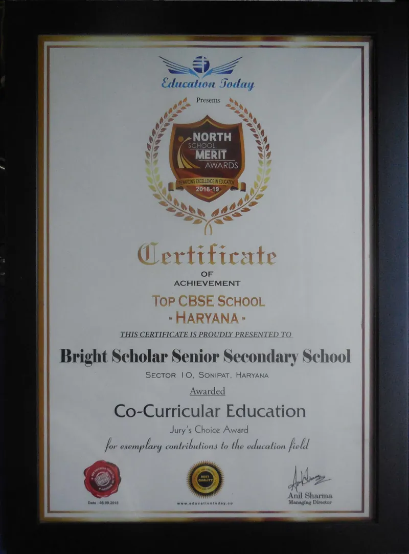 The Education Today certificate for co-curricular education in Haryana