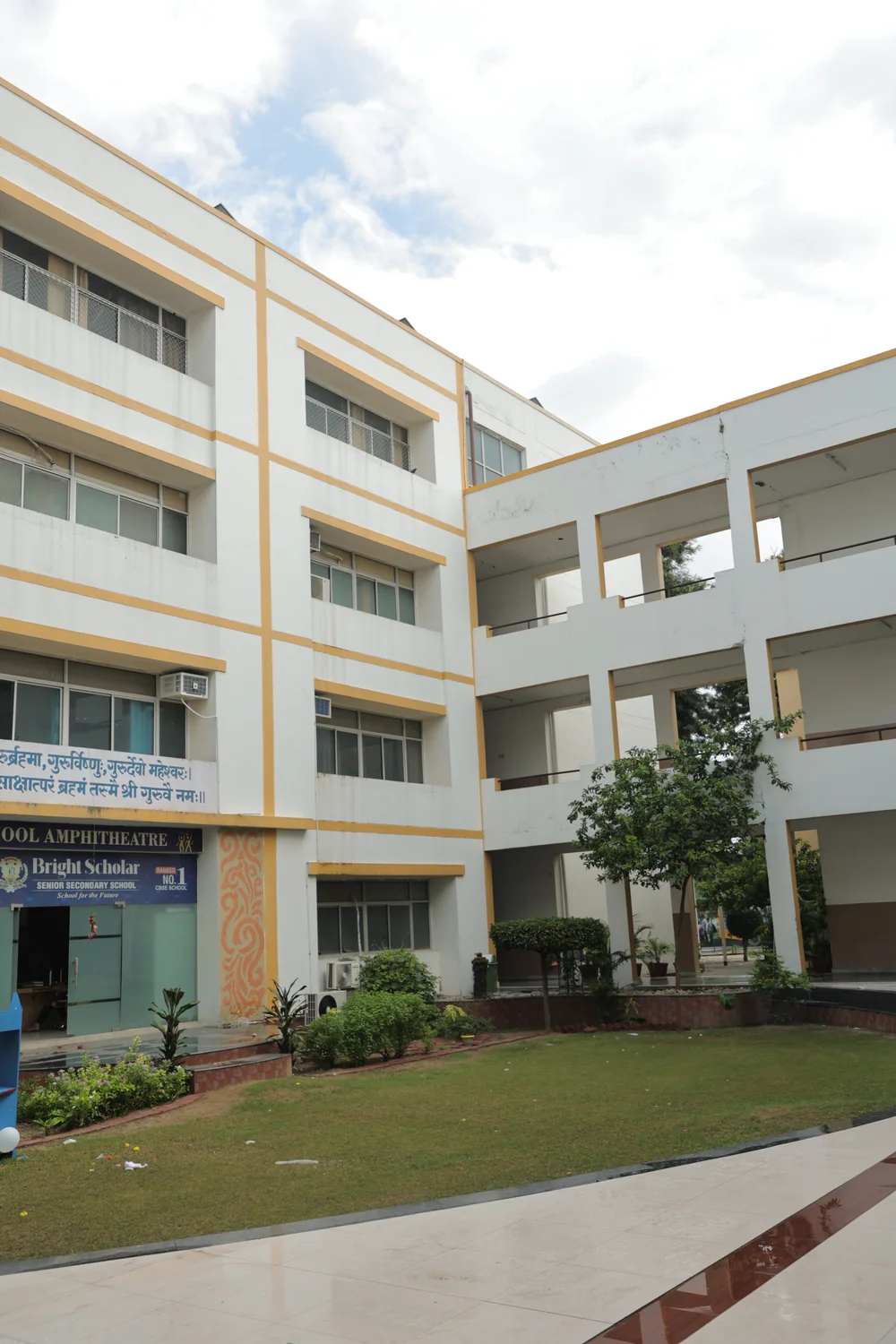 The corridors of the academic block around the courtyard
