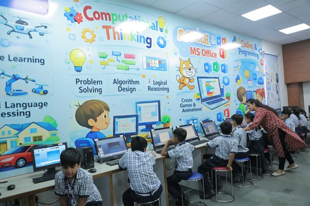 Senior students working on computers in the computer lab