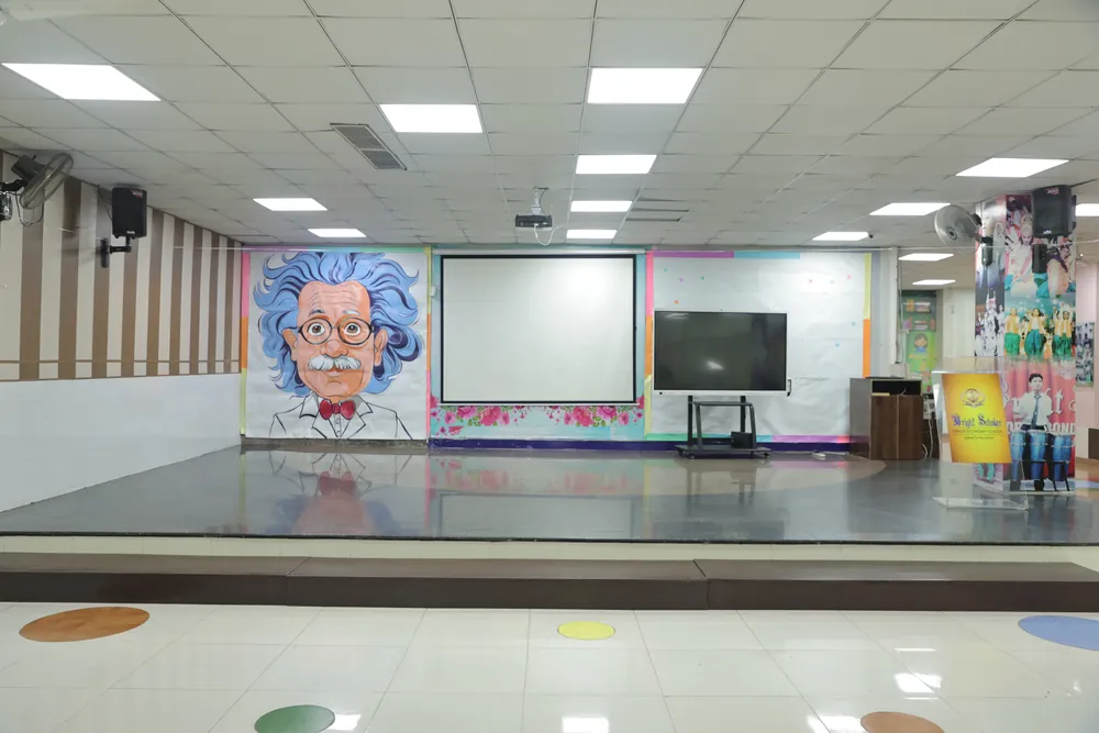 The Eureka Hall stage, under its Einstein mural