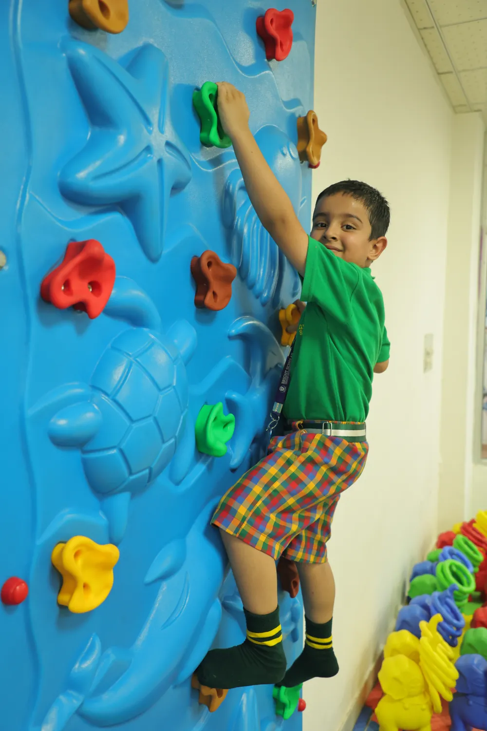 A boy on the climbing wall