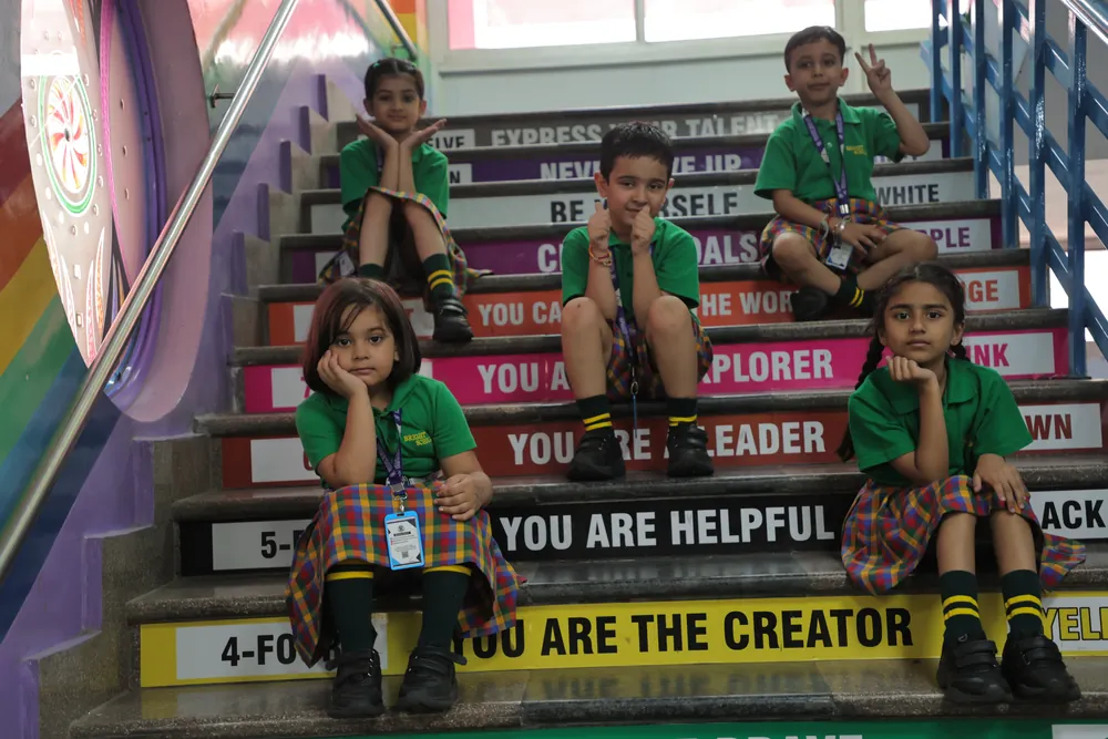 Children on the "You are brave" stairs