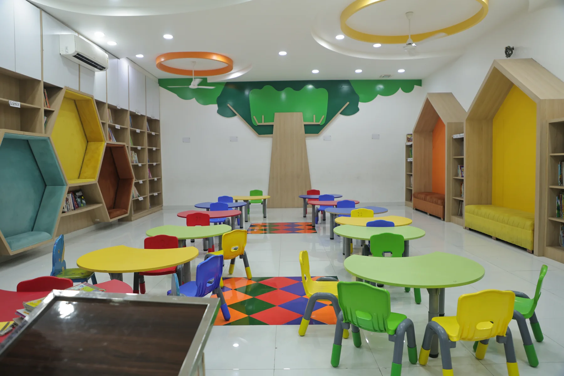 The Library for Kids, its house-shaped nooks and low tables