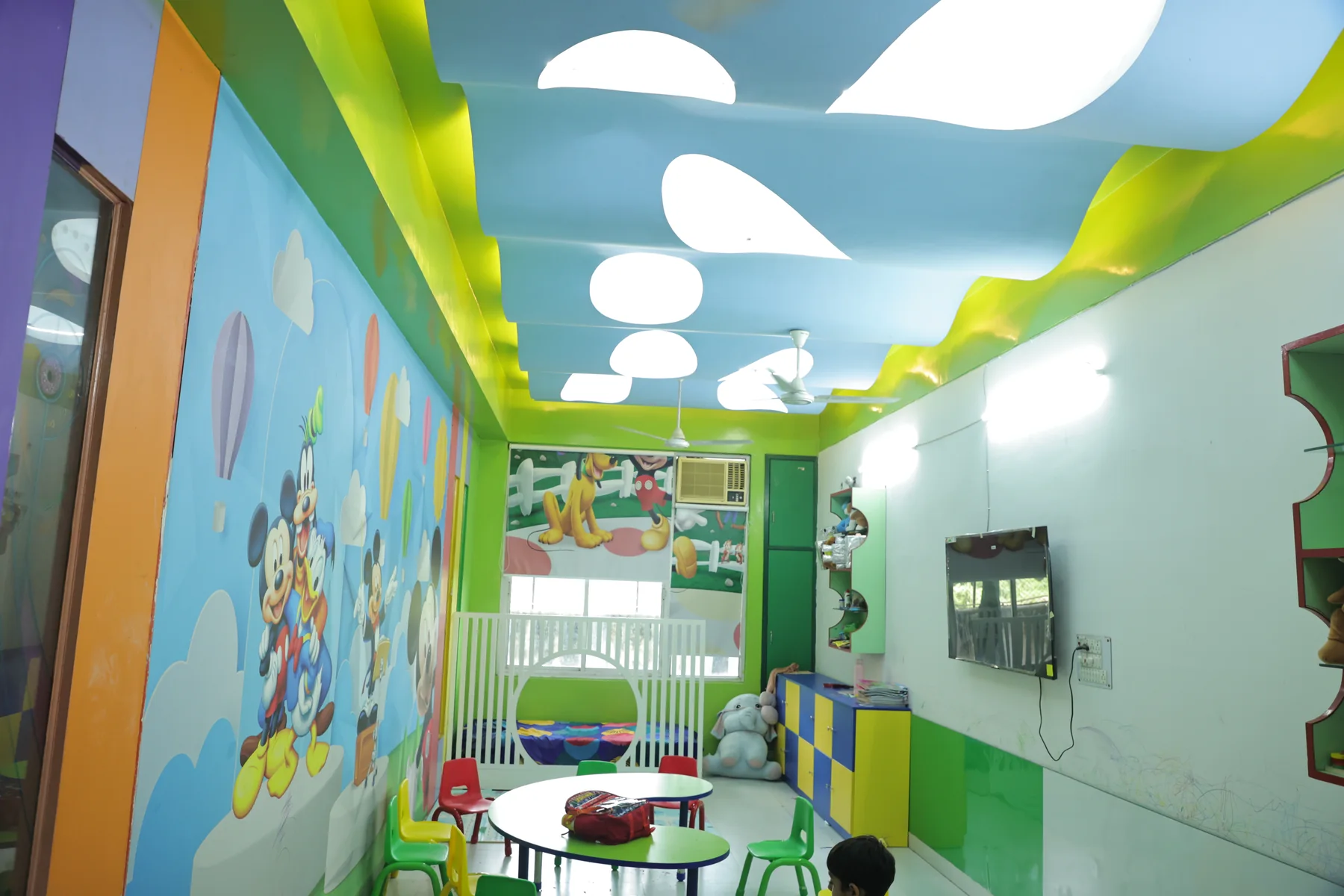 The corridor of the NIMBUS block, its ceiling cut into clouds