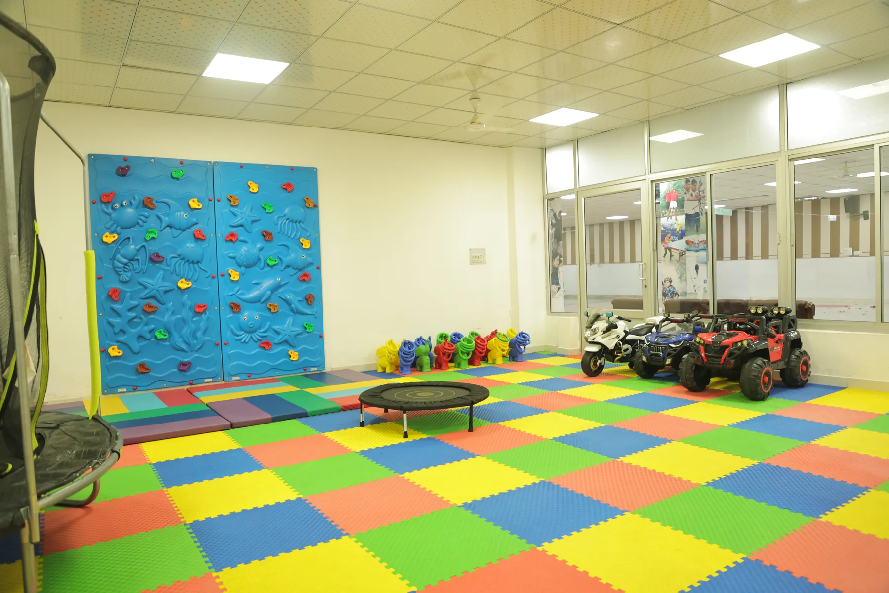 The trampoline and the climbing wall in Wonderland