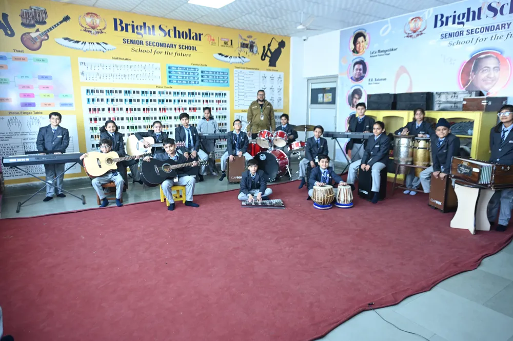 The school band with drums and instruments