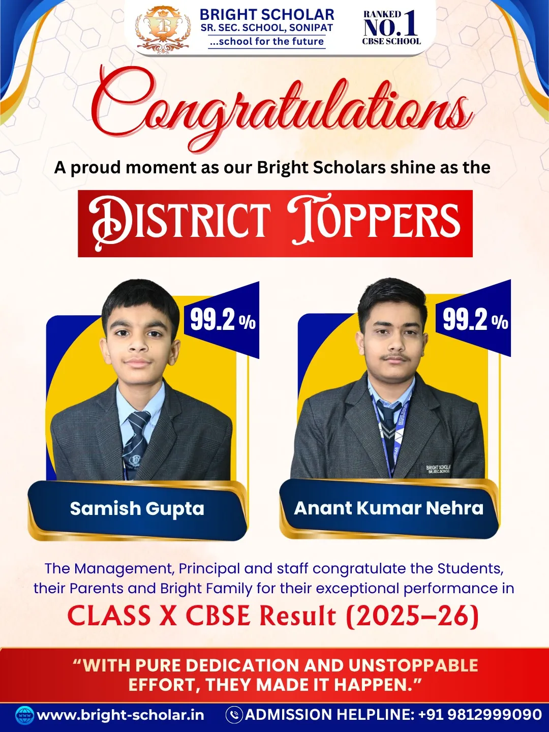 Class X 2025-26 district toppers