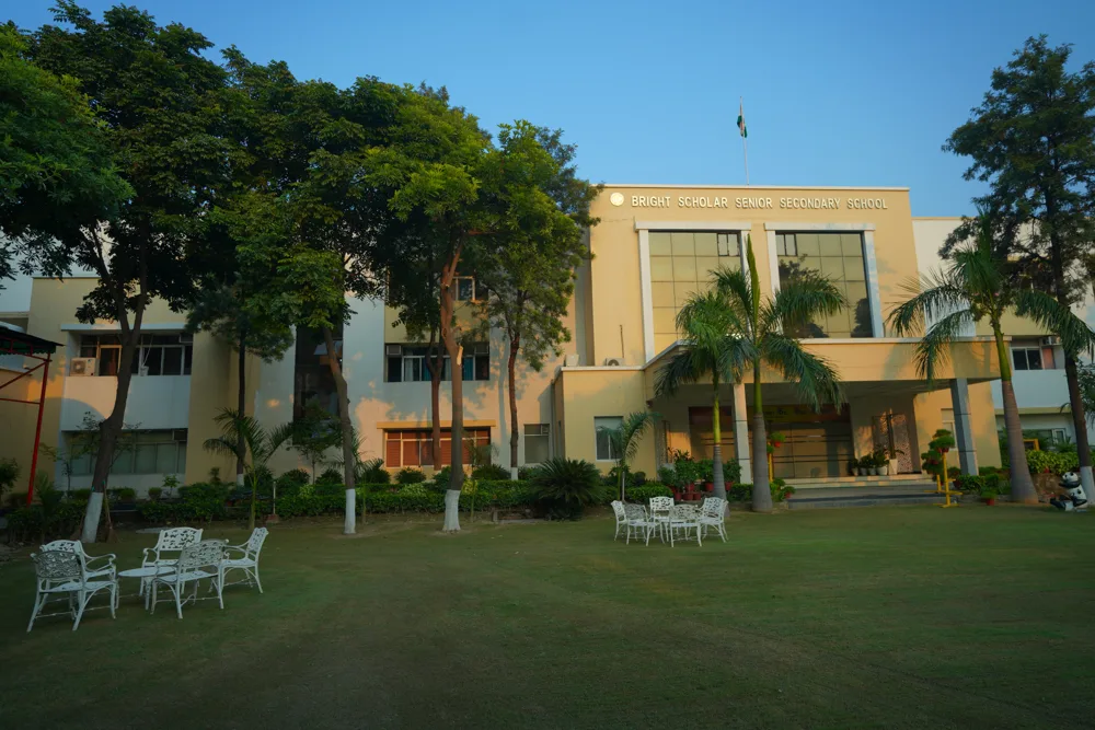 The main block seen across the central lawn